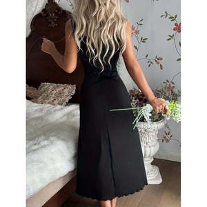 Chemise de nuit longue côtelée épaisse pour femme Jane's, col en dentelle délicat, bretelles réglables, douce et respirante en Spandex/Coton - Product Image 5