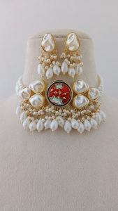 Ensemble de bijoux de mode Fusion modernes faits à la main Collier en laiton lourd avec nacre Design personnalisé par Meenakari Artist - Product Image 6