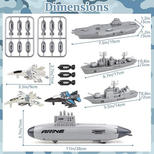 Ensemble de jouets militaires en plastique unisexe pour enfants jouet sous-marin à lancement manuel avion avion bateau aérien modèle de véhicules ensemble de l'armée navale - Product Image 2