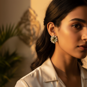 Boucles d'oreilles pour femmes en perles et péridot, bijoux élégants en pierres précieuses - Product Image 1