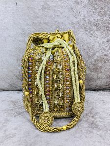 Indian Handmade <b>Crystal</b> Stone Embroidered Batwa Potli Clutch Ideal for Wedding Favors, Return Gifts, and Trendy Celebrations! - Product Image 3