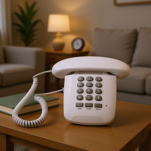 Teléfono Fijo Tradicional con Diseño de Radio para el Hogar, Color Blanco, Marca SOLE - Product Image 3