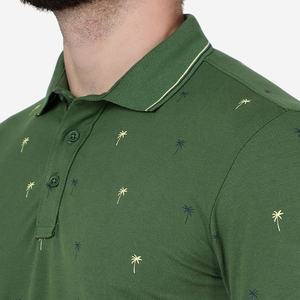 เสื้อโปโลแขนสั้นสีเขียวลายต้นปาล์ม ผ้าฝ้ายอ๊อกซ์ฟอร์ด สไตล์ลำลอง ระบายอากาศได้ดี เสื้อโปโลชาย - Product Image 2