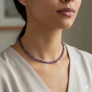 Collar de Cuentas Ajustable Hecho a Mano con Amatista Facetada en Forma de Caja, Plata de Ley Chapada en Oro de 18K, Estilo Clásico para Bodas - Product Image 5