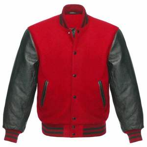 Nueva llegada de la Escuela de la Universidad rojo blanco chaqueta de béisbol con cuello alto rojo lana y costilla de algodón Letterman chaqueta - Product Image 6