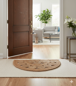 Braided Jute Half Circle 100% Natural Jute Hand Braided Hand Stitched Door Mat Gold Reversible Sustainable Eco-Friendly Modern - Product Image 3