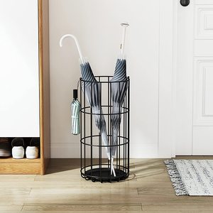 Metal <b>Umbrella</b> <b>Holder</b> with Drip Tray and 2 Hooks, Home Decoration Free-Standing/Black - Product Image 3