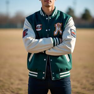 Chaqueta universitaria de Letterman para hombre, parches bordados de invierno, logotipo personalizado frontal, forrado de lana transpirable a prueba de viento - Product Image 2