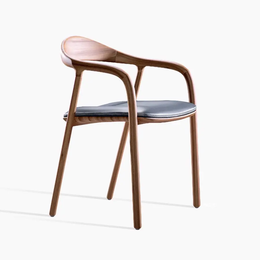 Cadeira de jantar industrial retrô forte de madeira maciça com espuma de couro PU para café, restaurante e quarto