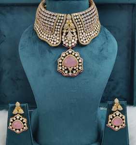 Conjunto de Joyería Nupcial de Latón con Piedras Polki y Doublet para Mujer, Perfecto para Bodas y Fiestas, Collar de Alta Calidad - Product Image 5