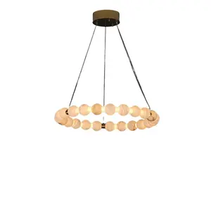 Lámpara de Araña Moderna de Cristal TesseraStone, Luz Blanca Cálida de 3000K, Cobre y Mármol, LED Integrado, 220V, Colgante de Forma Ovalada, Iluminación para el Hogar - Product Image 3