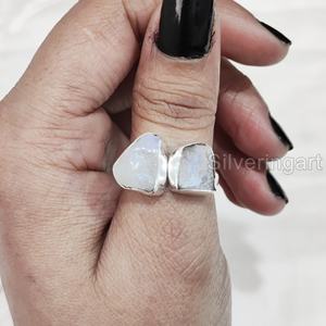 Joyería de piedra en bruto, anillo de mujer, piedra lunar arcoíris Natural, piedra preciosa, piedra natal de junio, joyería de piedra doble, anillo de Plata de Ley 925 - Product Image 2