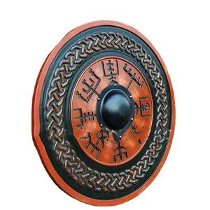 โล่ไวกิ้ง JEXMOO ทำมือ ขนาด 24 นิ้ว ทำจากไม้และเหล็กกล้าคาร์บอนสูง ดีไซน์แบบมีฐานตรงกลาง พร้อมรองรับการปรับแต่งและใช้งานร่วมกันได้ - Product Image 1