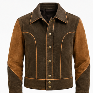 <b>Men's</b> <b>Suede</b> Leather <b>Jacket</b> Turn-down Collar Button Closure - Product Image 1