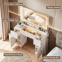 Coiffeuse de chambre à coucher de haute qualité, moderne et minimaliste, avec miroir LED blanc et grands tiroirs de rangement