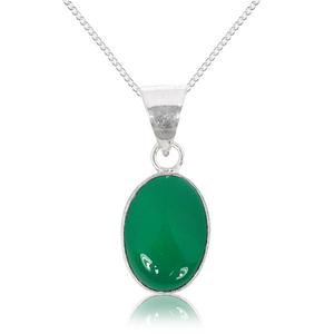Collier avec pendentif ovale en onyx vert naturel, avec chaîne en métal, bijoux fins unisexes - Product Image 4