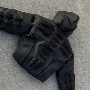 Men High Quality Leather Jacket Warm Bubble Winter <b>Coat</b> Custom Logo <b>Stand</b> Collar Puffer Hood-Canvas Fabric High Street Style - Product Image 2