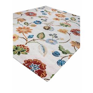 Tapis Hacienda en laine et viscose tufté à la main, couleur ivoire, 10 mm d'épaisseur, à poils longs, rectangulaire, à rayures florales, pour la maison, le couloir - Modèle Taq-104(Md) - Product Image 2