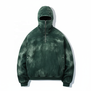 เสื้อฮู้ดสวมหัวแบบมีซิปครึ่งหน้าสำหรับผู้ชายผ้าคอตตอน100% อินเทรนด์ฤดูหนาวแนววินเทจใส่กันแดดหน้ากากสไตล์นินจา - Product Image 6