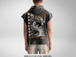 Camiseta sin Mangas con Capucha de Punto Transpirable de Talla Grande, Estilo Dragon Snow Washed Premium, Sudadera con Capucha de Algodón de Alta Gama. Rotos Desgastados - Product Image 3
