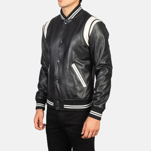 Chaquetas de cuero para hombre Varsity con logotipo personalizado-Premium Retro Snap-Button Bomber Elegante Urban Winter Outerwear Alta calidad - Product Image 4