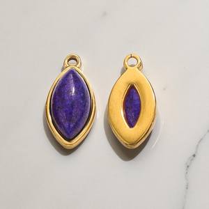 Colgante de piedras preciosas de zafiro azul teñido Marquesa chapado en oro de 18K-Plata de Ley 925 regalo de fiesta de boda joyería estilo bohemio - Product Image 1