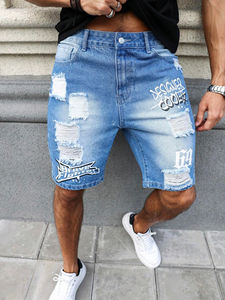 Summer 100% Cotton New Fashion Men Ripped Denim Short de haute qualité Design personnalisé et DTG Printed Men Denim Shorts - Product Image 6