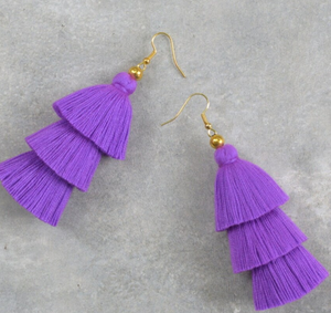 Handmade Magic Handmade Light Purple Tassel Earrings Fringe Tassel Earrings - Gold - Long - Product Image 2