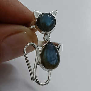 925 Sterling Silver Handmade <b>Cat</b> <b>Ring</b> for Women Fashionable Labradorite Gemstone Bezel Set Licensed Private 'IS' Gift for Her - Product Image 3