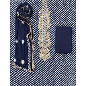 Blue Lehariya <b>Chikankari</b> Unstitched Cotton <b>Suit</b> Ethnic Indian Dress with Heavy Material Salwar Kameez for Parties - Product Image 1