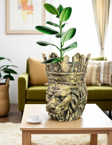 Jardinières en métal en laiton doré gravé, jardinières décoratives nordiques, boîte à plantes, pot à plantes tête de lion pour la décoration intérieure du sol - Product Image 1