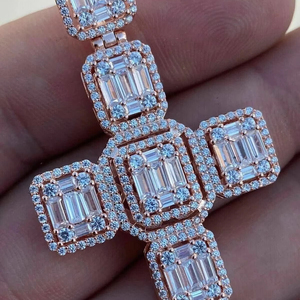 925 Sterling Silver 2.00 Ct Round Moissanite Diamond <b>Cross</b> Pendant <b>Charm</b> - Product Image 1