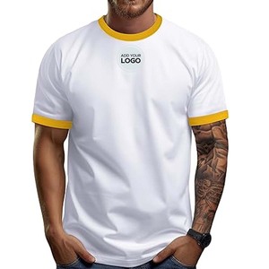 T-shirt Ringer pour homme, col rond, manches courtes, 100% coton, coupe ajustée, respirant, vêtements de sport - Product Image 3