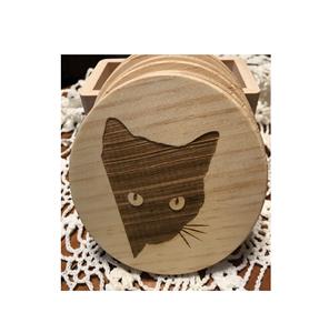 Posavasos de madera para gatos al por mayor, diseño novedoso, forma de pata de gato, posavasos de madera de cerezo para restaurantes, forma redonda - Product Image 5