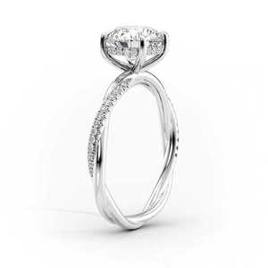 Oval Cut Lab Grown Diamond Engagement <b>Ring</b> with Twisted Band Vintage Style Rhodium Plated 14K/18K Solid Gold Unique Elegant - Product Image 1