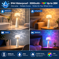 Lampe projecteur d'ondulations d'eau rechargeable pour chambre à coucher, veilleuse en forme de chapeau à piles avec télécommande tactile