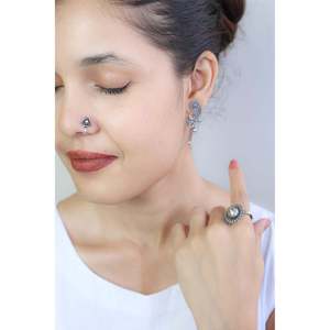 Pendientes de Plata 925 con Clip para la Nariz, Diseño Geométrico Nazakat Tribal Paisley, Pendientes Tribales Tradicionales - Product Image 2