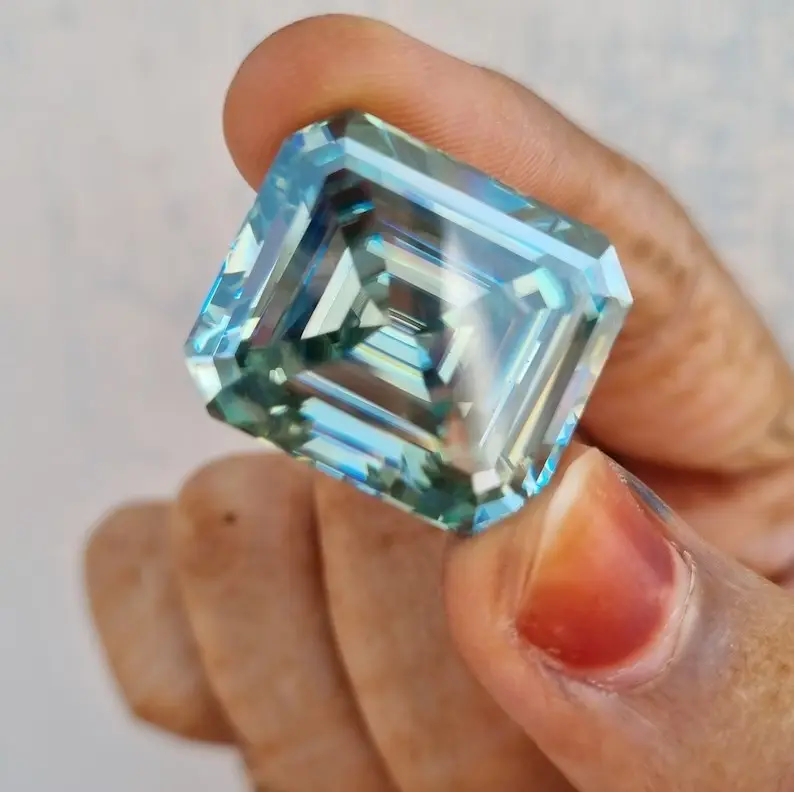 40 ct blau Smaragdschnitt Moissanit Diamant VVS Klarheit große Größe Diamanten blau Moissanit faceted Diamonds Making für Anhänger