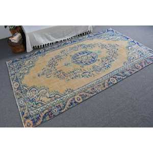 Tapis turc vintage beige bleu 4,9x8,4 pieds - Product Image 2