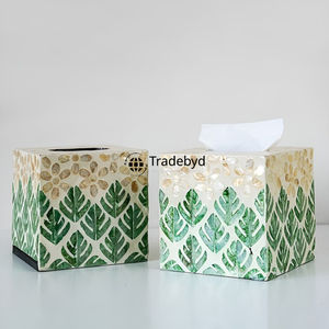 Luxury Handcrafted Premium Quality Mop Inlay Tissue Box Holder Engraved Florals Fashionable Design for <b>Thanksgiving</b> <b>Gifting</b> Home - Product Image 2