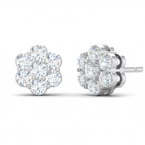 Boucles d'oreilles clous rondes classiques en diamant de haute qualité pour femmes, bijoux fins d'inspiration florale, design classique, élégance moderne - Product Image 1