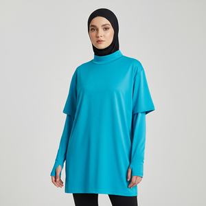 Camiseta Deportiva Ecológica para Mujeres Musulmanas, UPF50+, 100% Poliéster, Hombros Caídos, Mangas con Orificios para Pulgares, para Correr y Gimnasio - Product Image 1