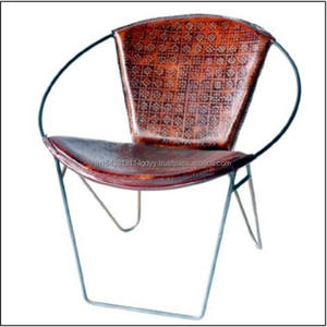 Vintage Retro Genuine Leather Relax <b>Chair</b> Brown Metal Lounge <b>Chair</b> Home Office Living Room Accent Furniture Home <b>Dining</b> <b>Chairs</b> - Product Image 3