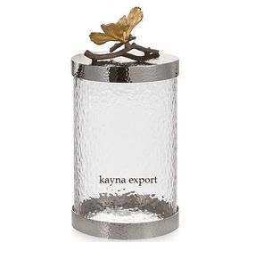 Cylindre conçu sur mesure en acier inoxydable écologique alimentaire boîte de conserve couvercle poli or blanc fleur branche couvercle en verre - Product Image 6