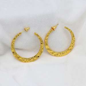 Classic Design <b>Hoop</b> Earrings Boho Brass Jewelry For Women 18k Gold Plated Hammered Texture Geometric Earring Wholesale/OEM/ODM - Product Image 4