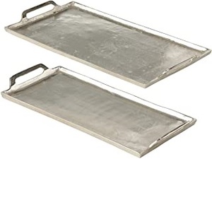 Plateau de service en métal de forme arrondie, Style Unique, poli et brillant, fait à la main, finition argentée - Product Image 5