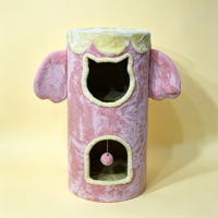 Arbre à chat à 2 niveaux Pink Elephant, maisonnette pour chat en peluche douce avec boule à clochette suspendue, mobilier d'intérieur pour chatons et petits chats