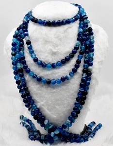 Cuentas de ágata azul de calidad súper premium con franjas, cuentas curativas azules de 8 mm en hebras para meditación, joyería y moda. - Product Image 5