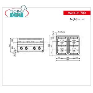 COCINA DE GAS DE 4 QUEMADORES, 21 kW - Product Image 3