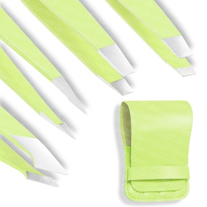 Pince à épiler en acier inoxydable personnalisée avec logo, emballage en pochette, antistatique, durable, à pointe inclinée, vente en gros - Product Image 2